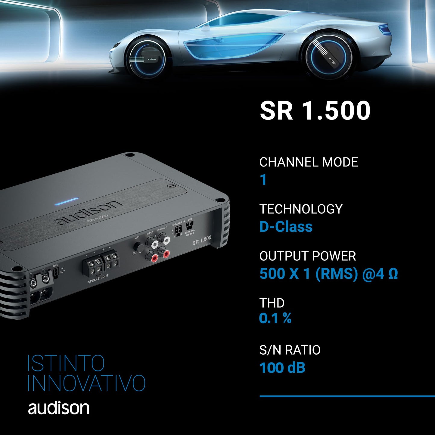 Audison SR 1.500.2 D-Class Mono Bass Amplifier 1000 Wrms X 1 at 1-Ohms