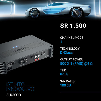 Audison SR 1.500.2 D-Class Mono Bass Amplifier 1000 Wrms X 1 at 1-Ohms