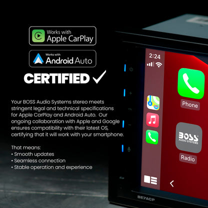 BOSS Elite BE10ACP.XC 10.1" CarPlay Android Auto Floating Screen Receiver w/ Backup Camera (SiriusXM Compatible)