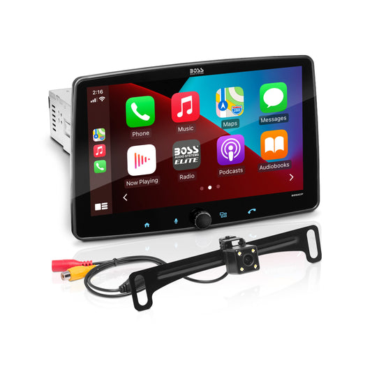 BOSS Elite BE9ACP-C 9" Floating Screen AM FM BT USB Car Stereo, Wired Apple CarPlay, Android Auto + Backup Camera