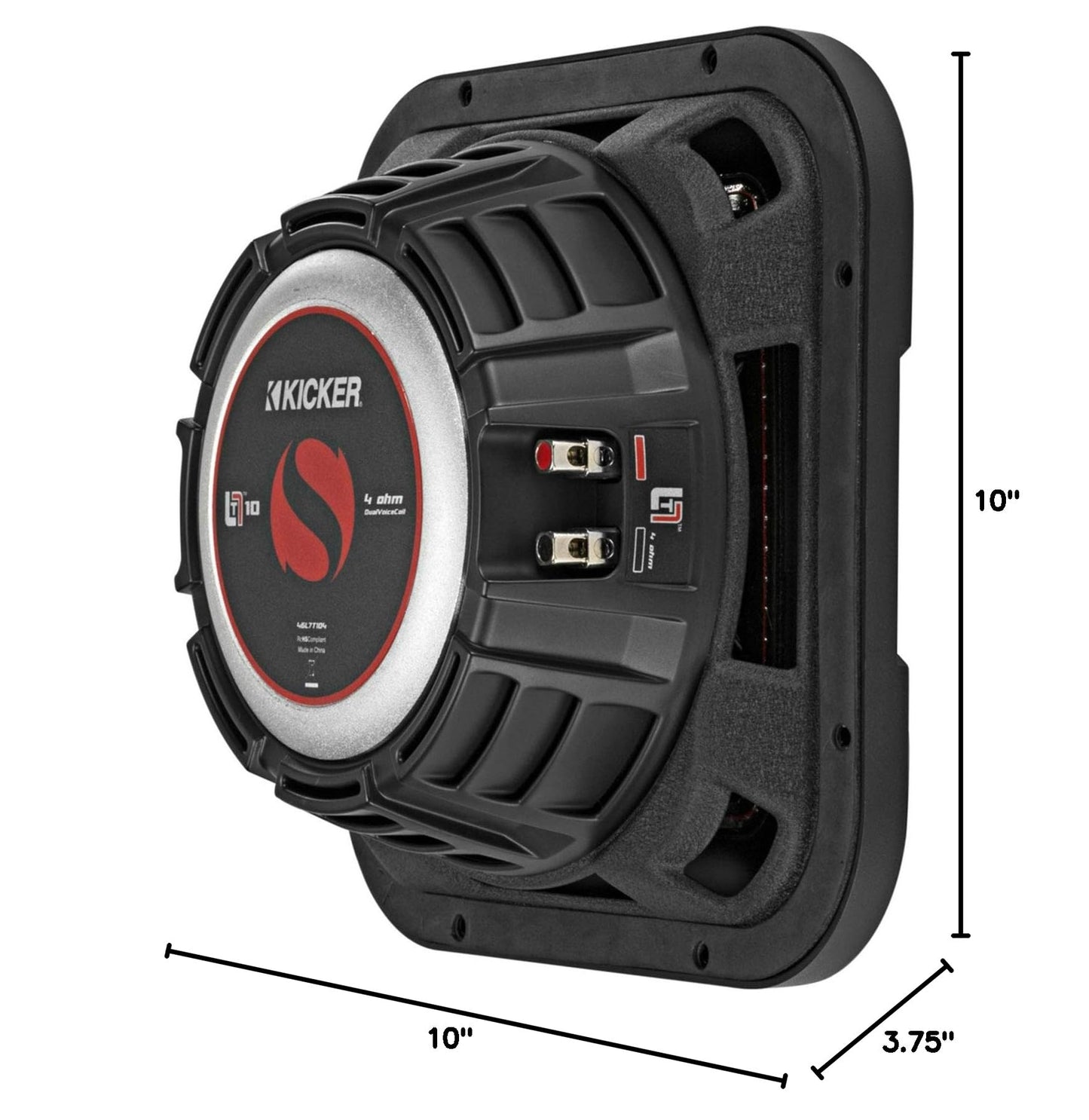 Kicker 46L7T104 L7T L7-Thin 10-Inch (25cm) Subwoofer, Dual Voice Coil, 4-Ohm