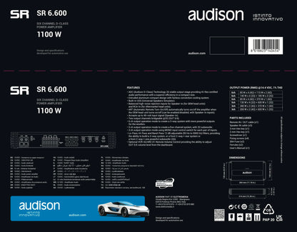 Audison SR 6.600 D-Class 6 Ch Amplifier 150 Wrms X 4/190 Wrms X 2 at 2-Ohms