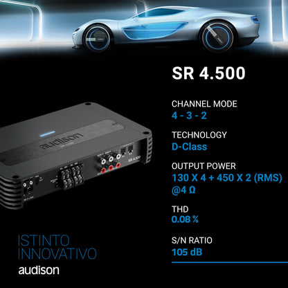 Audison SR 4.500.2 D-Class 4-Channel Amplifier 220 Wrms X 4 at 2-Ohms