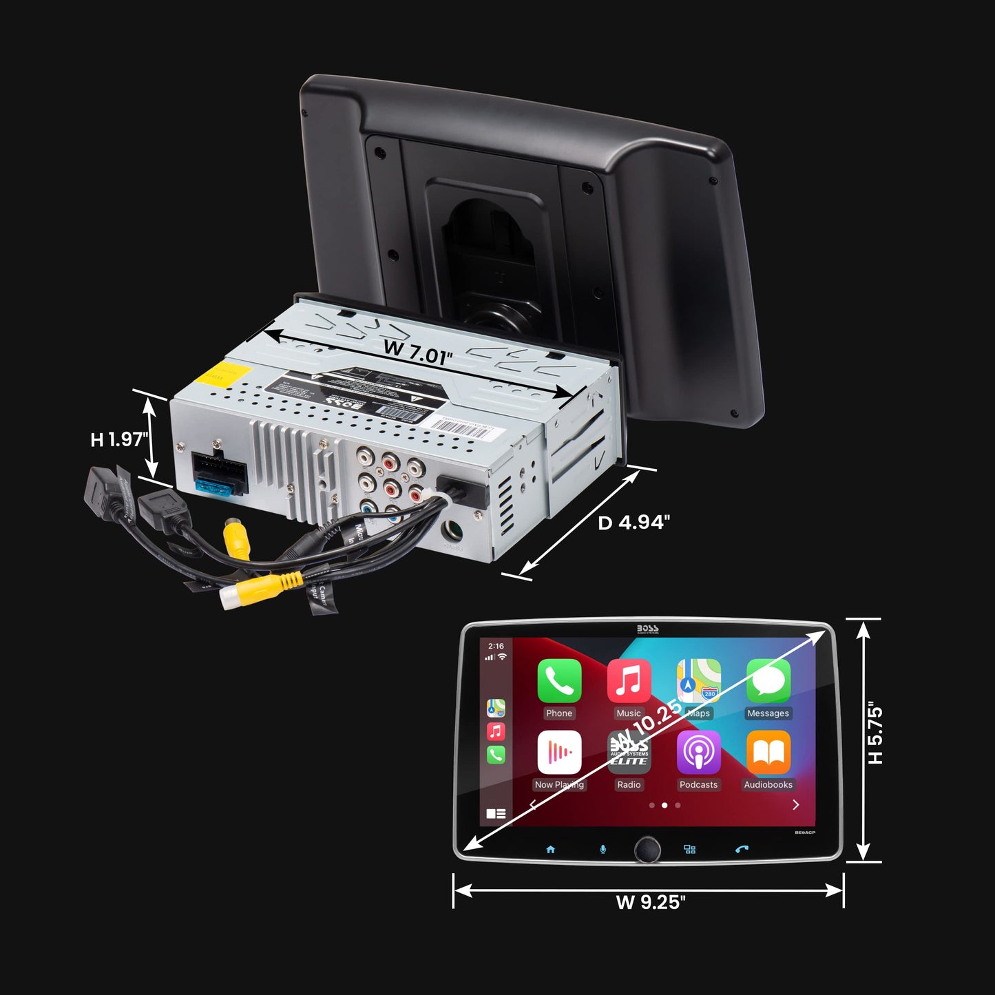 BOSS Elite BE9ACP-C 9" Floating Screen AM FM BT USB Car Stereo, Wired Apple CarPlay, Android Auto + Backup Camera