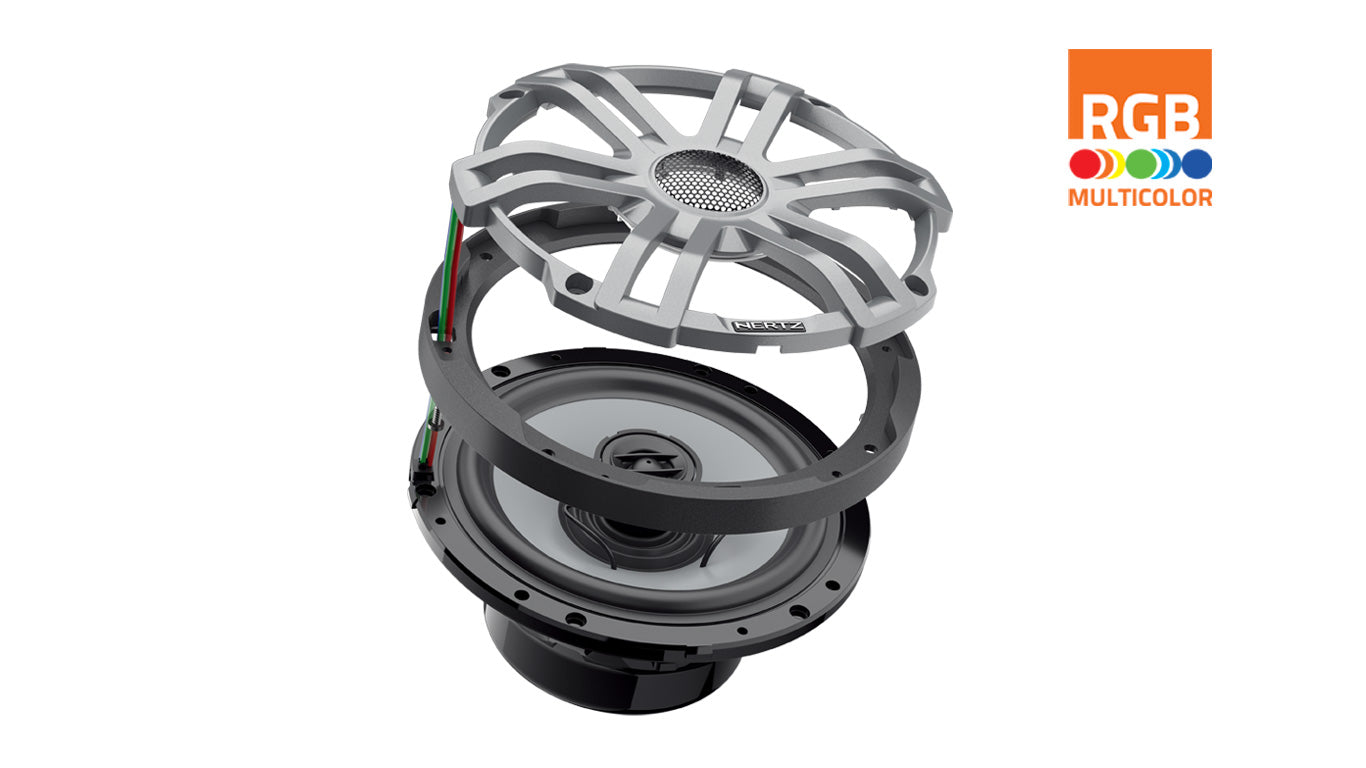 Hertz HEX 6.5 S-LD-G 6.5" 50W RMS 4-Ohm Marine Coaxial Speakers with RGB LEDs Gray Sport Grilles (Pair)