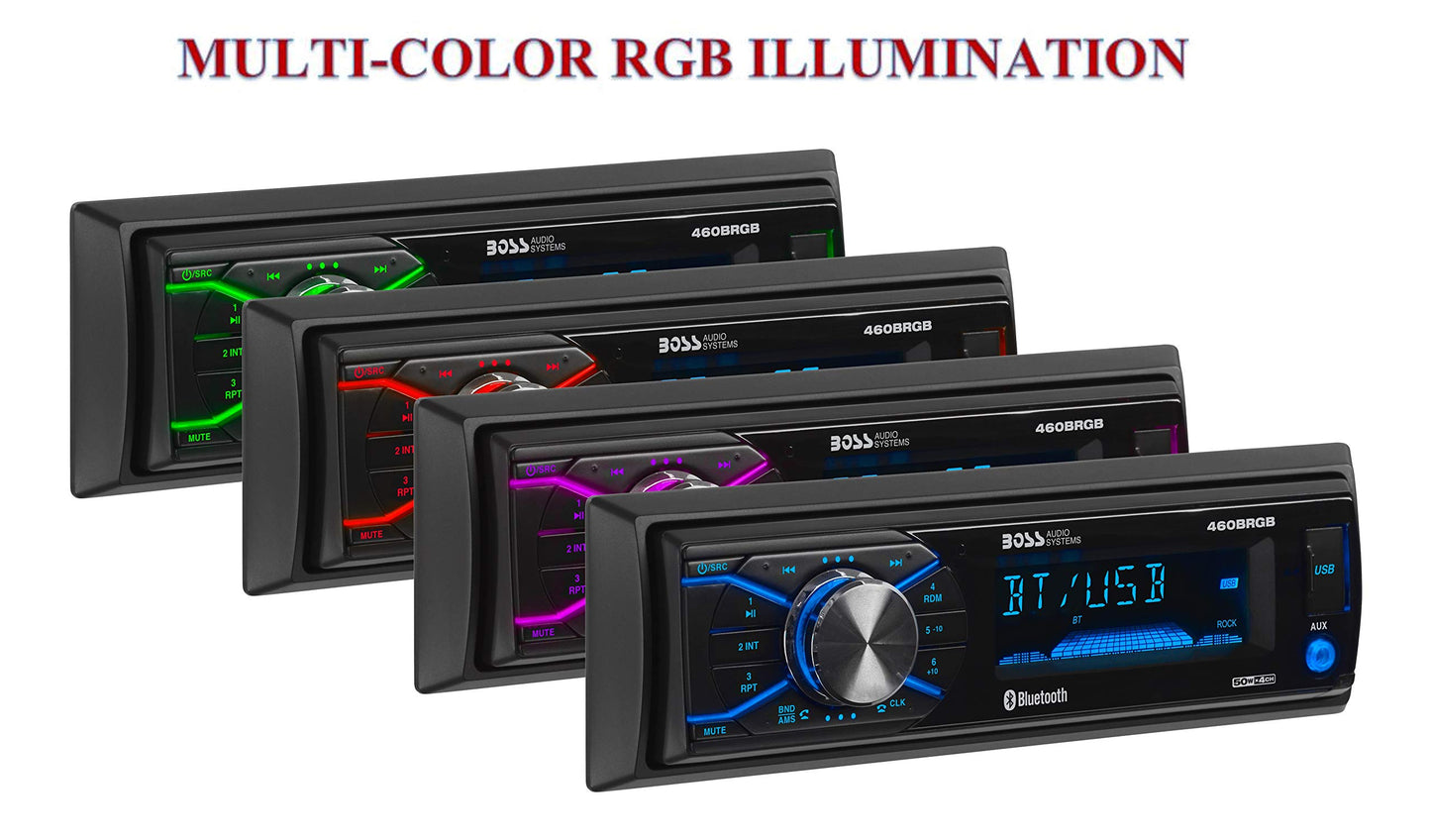 BOSS Audio Elite 460BRGB Car Stereo - Single Din, Bluetooth, AM/FM/USB/AUX (No CD)