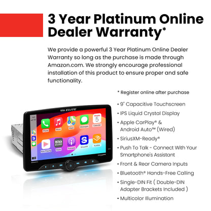 BOSS Elite BE9ACP.X SDIN Car Stereo, Wired Apple CarPlay, Android Auto SXM Ready