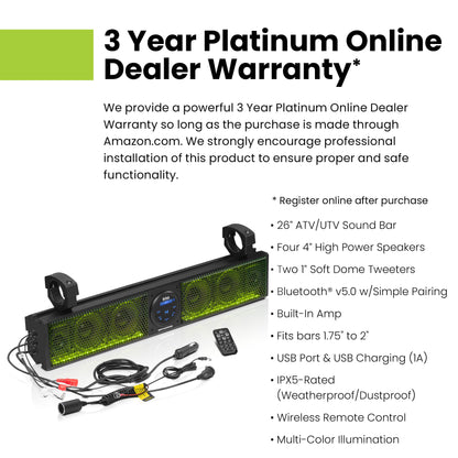 BOSS BRT26RGB 26" Bluetooth Sound Bar w/ Amplifier & RGB Lighting for UTV/ATV