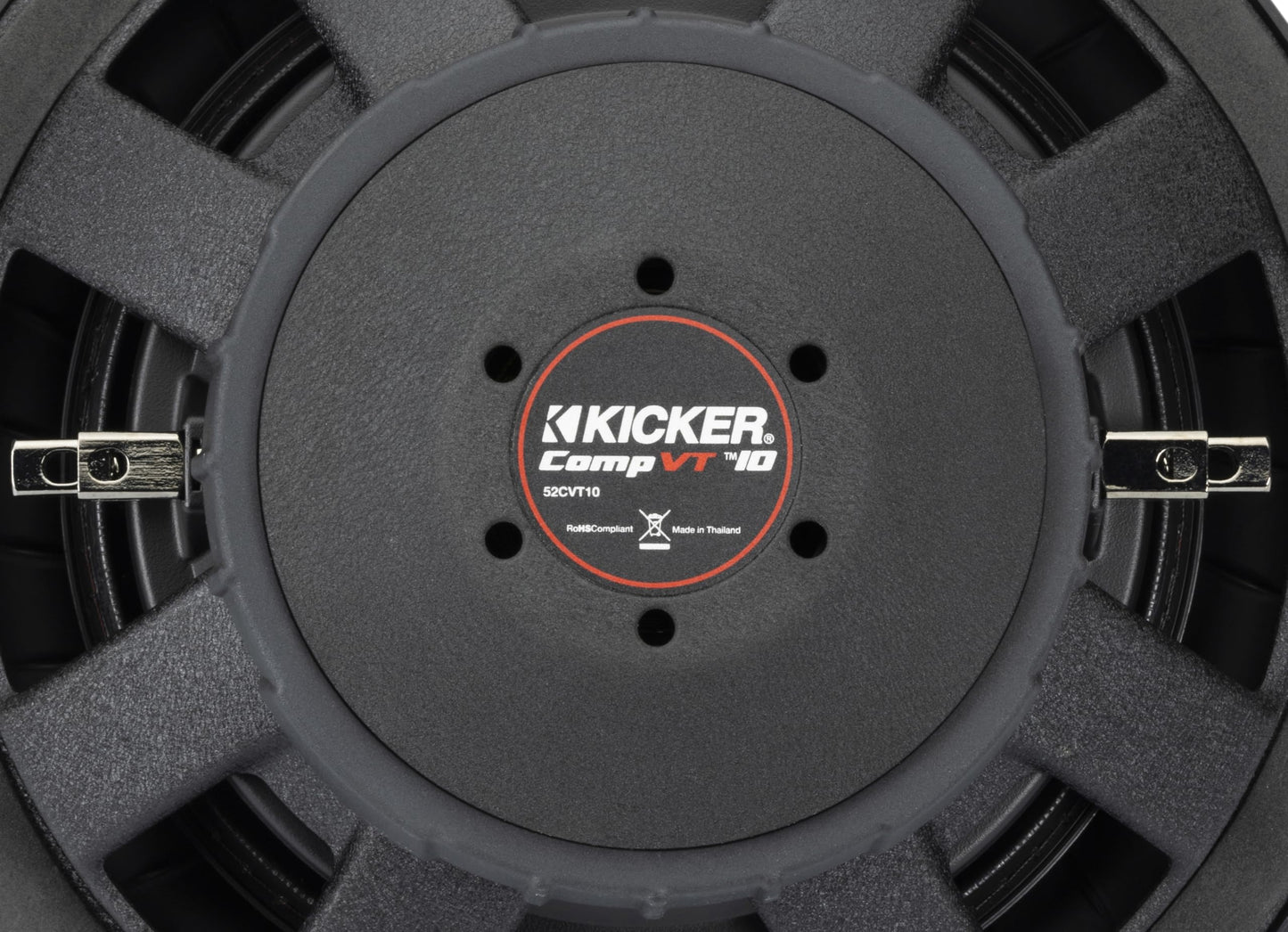 Kicker 52CVT104 CompVT 10-Inch (25cm) Subwoofer, 4-Ohm Single Voice Coil, 350W