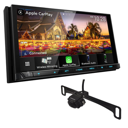 Kenwood eXcelon DMX958XR 6.8″ Digital Multimedia Receiver with Wireless CarPlay, Android Auto, HD Radio + CMOS-740HDLP License Plate Camera