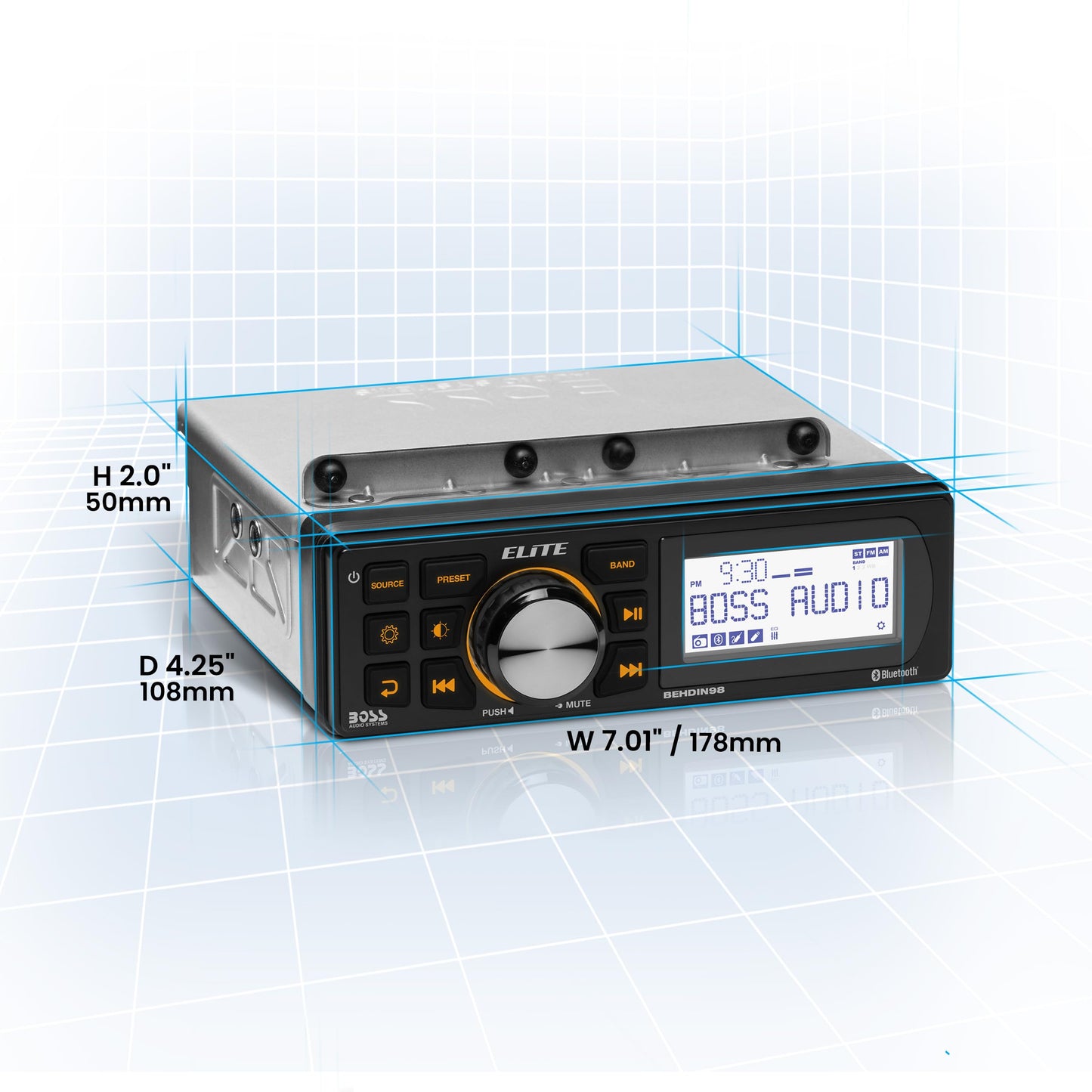 BOSS Elite BEHDIN98 Bluetooth 288W AM/FM Radio Receiver | Fits Harley 1998-2013