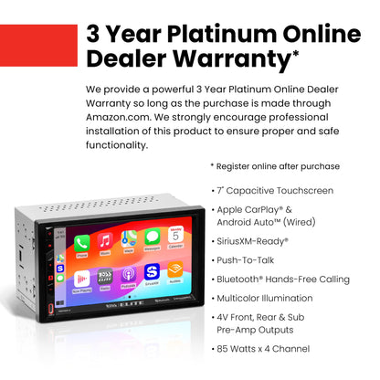 BOSS Elite BE7ACP.X DDIN Car Stereo, Wired Apple CarPlay, Android Auto SXM Ready