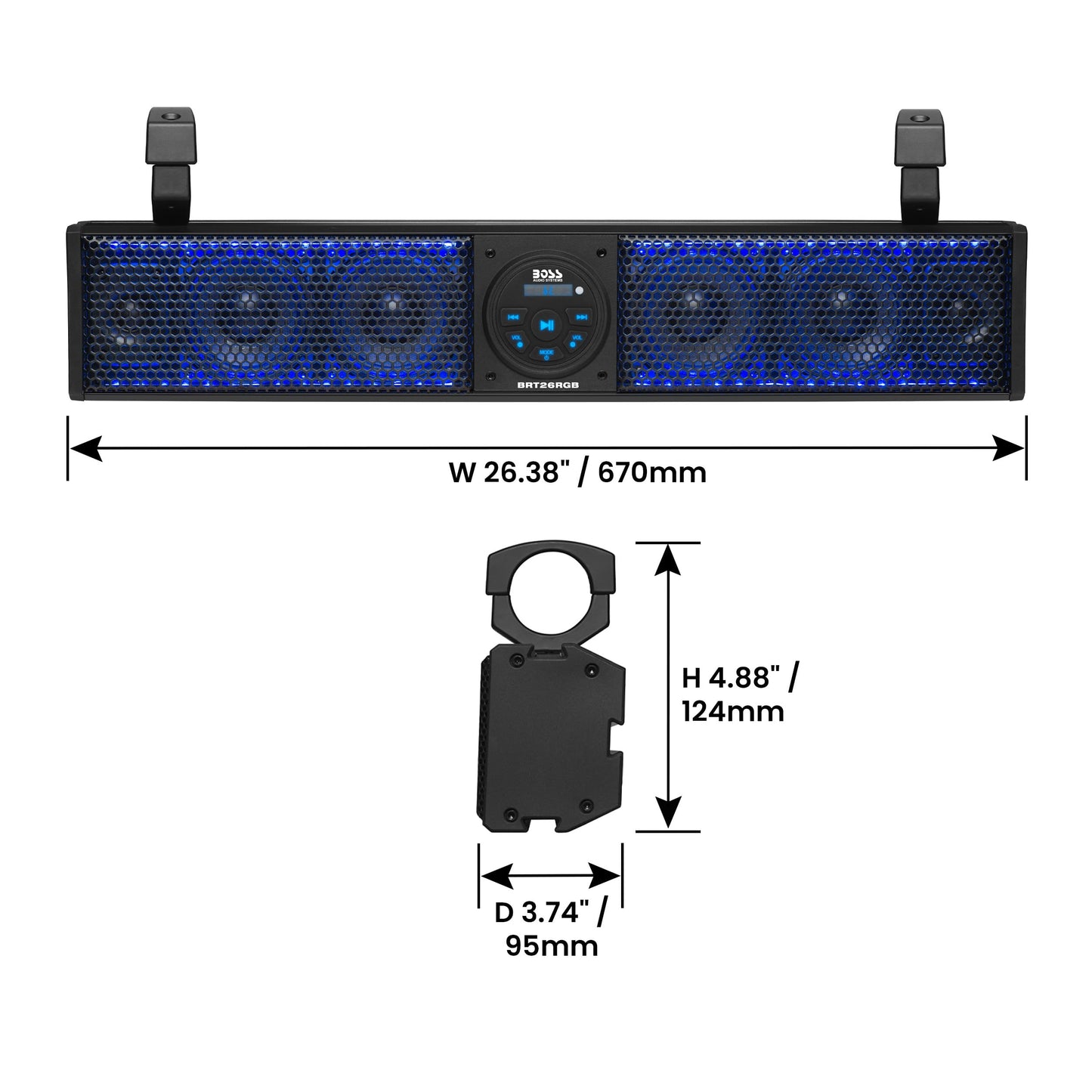 BOSS Audio Systems BRT26RGB ATV UTV 26" Multi-Color LED Self-Amplified Sound Bar USB