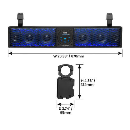 BOSS BRT26RGB 26" Bluetooth Sound Bar w/ Amplifier & RGB Lighting for UTV/ATV
