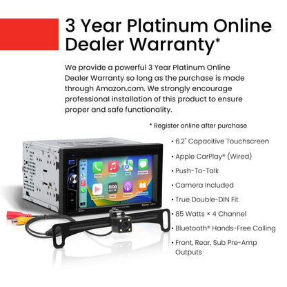 BOSS Audio BE62CP-C Single-DIN CarPlay/Android Auto Mechless Multimedia Receiver + Camera