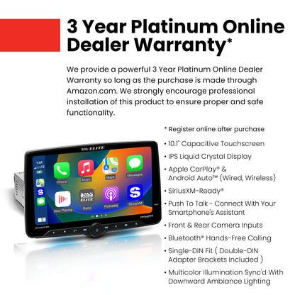 BOSS Elite BE10ACP.WX 10.1" Wireless CarPlay/Android Auto Floating Receiver (SiriusXM + Camera Ready)