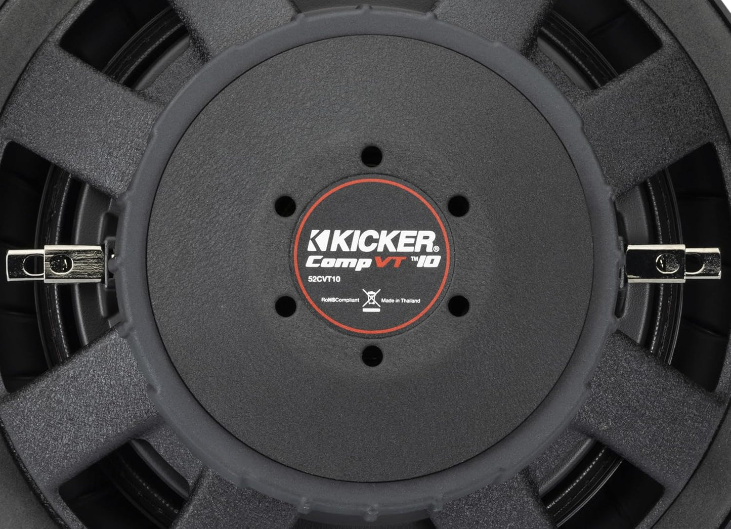 Kicker 52CVT102 CompVT 10-Inch Subwoofer, 2-Ohm Single Voice Coil, 350 Watts