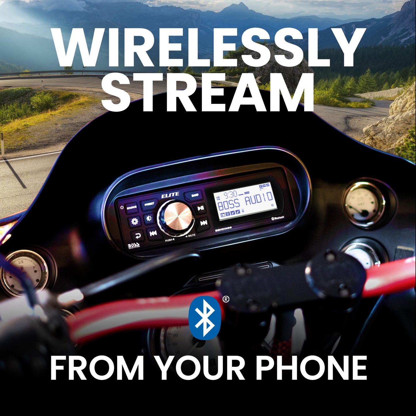 BOSS Elite BEHDIN98 Bluetooth 288W AM/FM Radio Receiver | Fits Harley 1998-2013