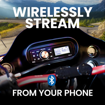 BOSS Elite BEHDIN98 Bluetooth 288W AM/FM Radio Receiver | Fits Harley 1998-2013