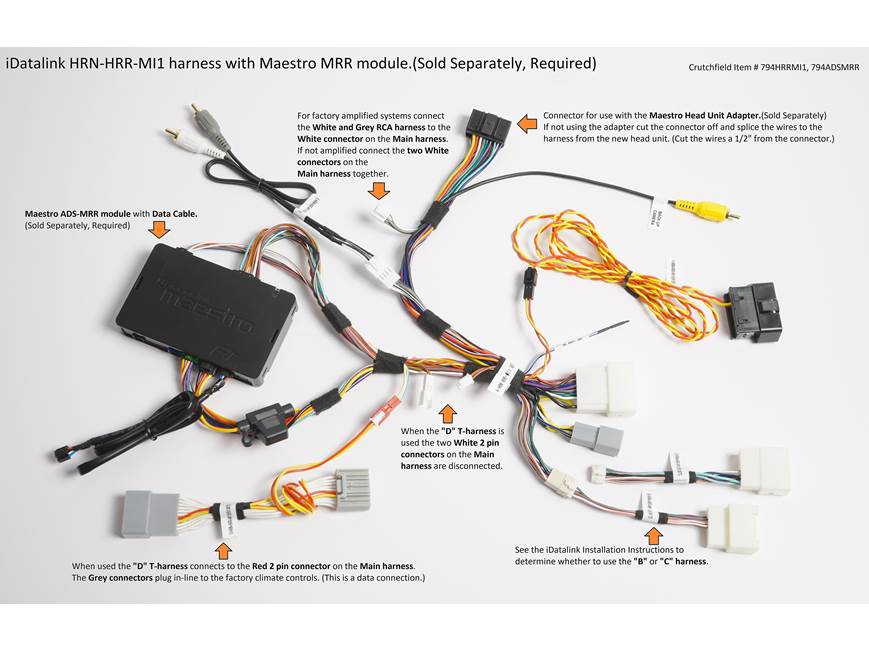 iDatalink Maestro HRN-RR-MI1 Radio Replacement T-Harness for 2008-2019 Mitsubishi Vehicles