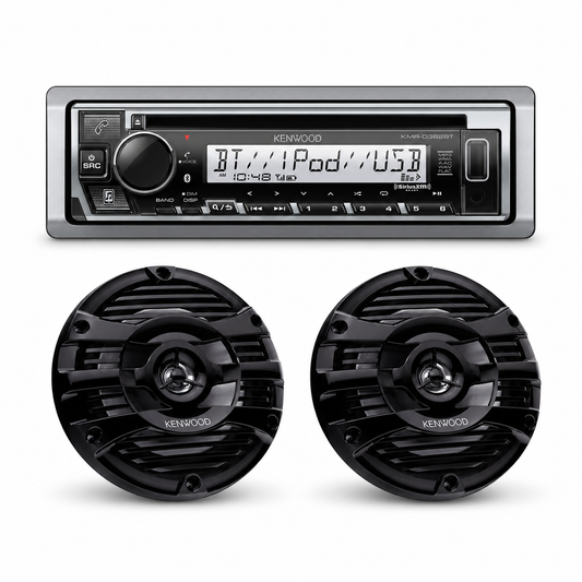 Kenwood KMR-D382BT Marine Stereo Bundle with 1 Pair of KFC-1653MRB (2 Speakers)