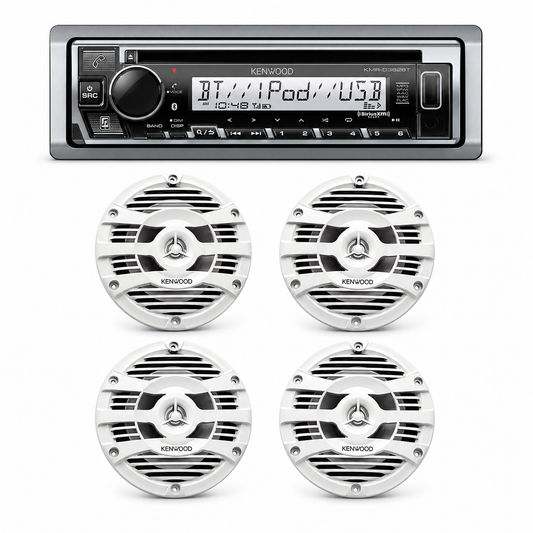 Kenwood KMR-D382BT Marine Stereo Bundle with 2 Pair of KFC-1653MRW (4 Speakers)