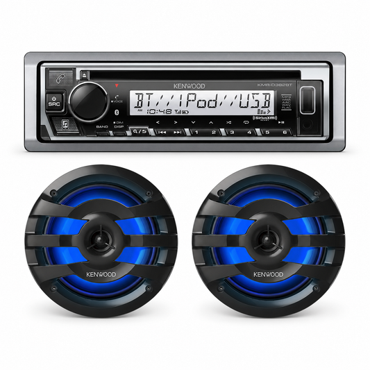Kenwood KMR-D382BT Marine Stereo Bundle with 1 Pair of KFC-1673MRBL (2 Speakers)