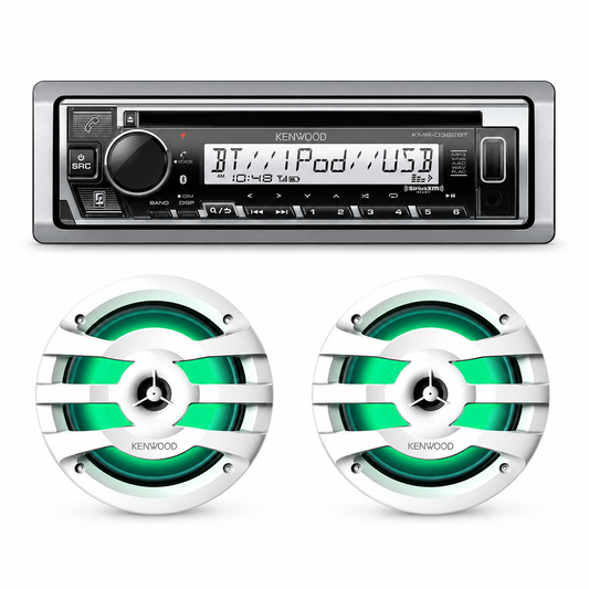Kenwood KMR-D382BT Marine Stereo Bundle with 1 Pair of KFC-1673MRWL (2 Speakers)