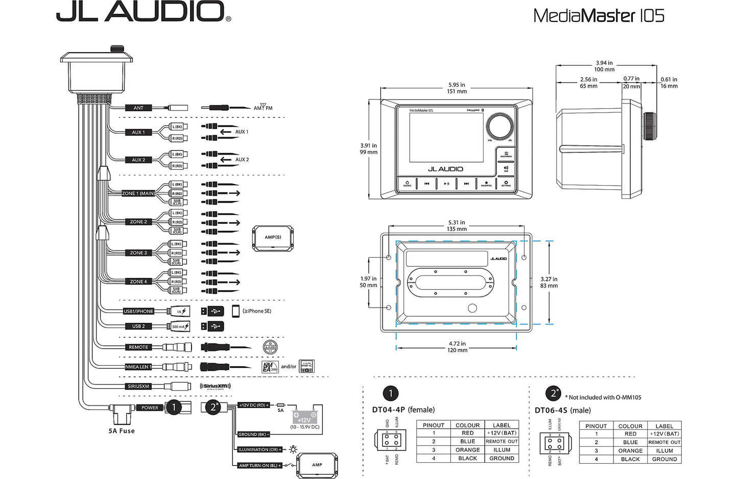 JL Audio MediaMaster MM105 Marine 4-Zone Source Unit 010-03132-00 (98652)