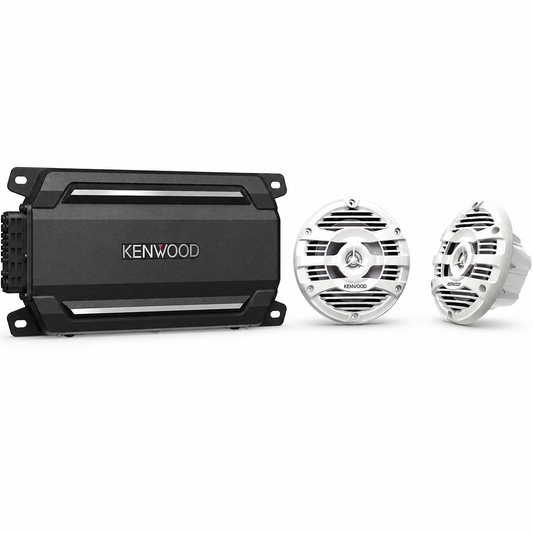 Kenwood KAC-M5024BT Marine Amplifer Bundle with 1 Pair of KFC-1653MRW (4 Speakers)