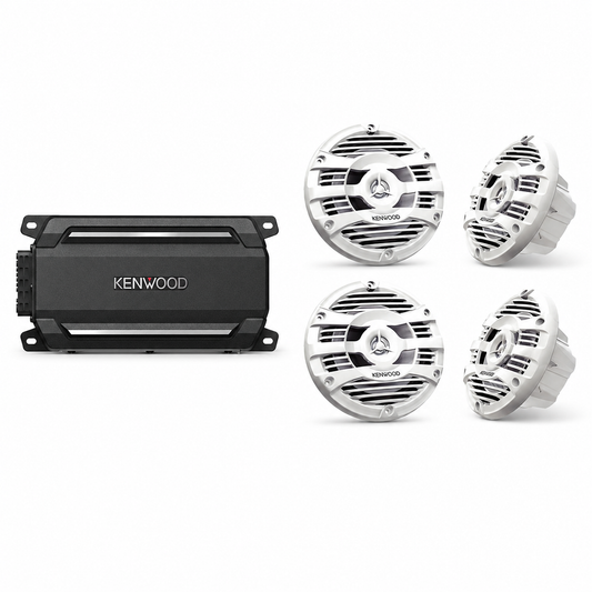 Kenwood KAC-M5024BT Marine Amplifer Bundle with 2 Pairs of KFC-1653MRW (4 Speakers)