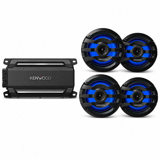 Kenwood KAC-M5024BT Marine Amplifer Bundle with 2 Pairs of KFC-1673MRBL (4 Speakers)