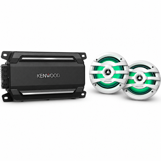Kenwood KAC-M5024BT Marine Amplifer Bundle with 1 Pair of KFC-1673MRWL (2 Speakers)