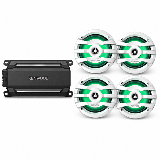 Kenwood KAC-M5024BT Marine Amplifer Bundle with 2 Pairs of KFC-1673MRWL (4 Speakers)