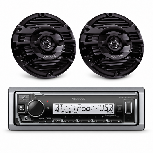 Kenwood KMR-M332BT Marine Stereo Bundle with 1 Pair of KFC-1653MRB (2 Speakers)