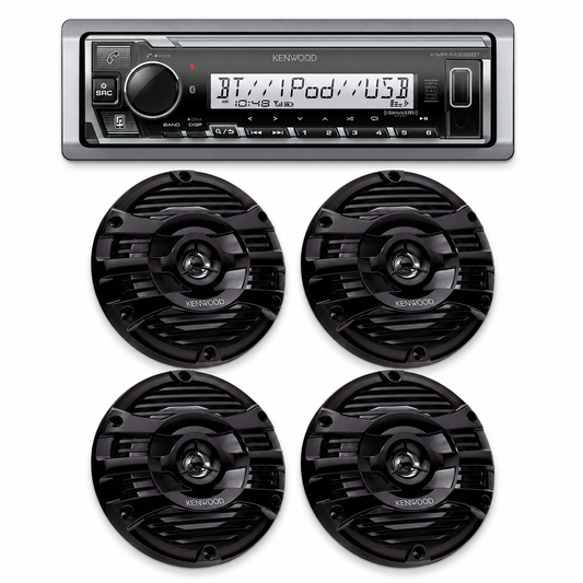 Kenwood KMR-M332BT Marine Stereo Bundle with 2 Pair of KFC-1653MRB (4 Speakers)
