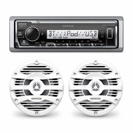 Kenwood KMR-M332BT Marine Stereo Bundle with 1 Pair of KFC-1653MRW (2 Speakers)
