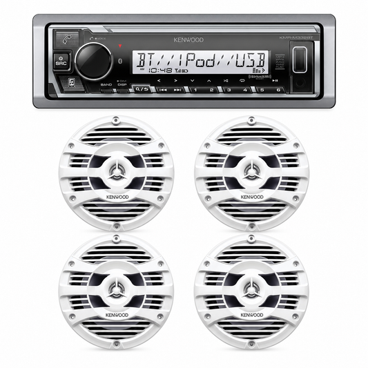 Kenwood KMR-M332BT Marine Stereo Bundle with 2 Pair of KFC-1653MRW (4 Speakers)