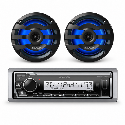 Kenwood KMR-M332BT Marine Stereo Bundle with 1 Pair of KFC-1673MRBL (2 Speakers)