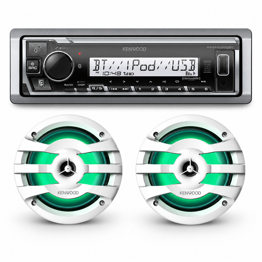 Kenwood KMR-M332BT Marine Stereo Bundle with 1 Pair of KFC-1673MRWL (2 Speakers)