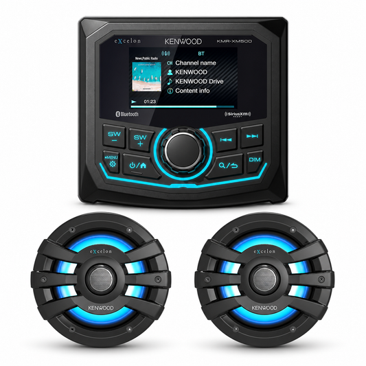 Kenwood KMR-XM500 Marine Stereo Bundle with 1 Pair of XM65BL (2 Speakers)