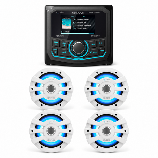 Kenwood KMR-XM500 Marine Stereo Bundle with 2 Pair of XM77WL (4 Speakers)
