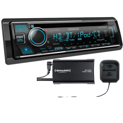 Kenwood eXcelon KDC-X705 AM FM HD CD Bluetooth Car Stereo + Alexa + SXV300V1 SiriusXM Satellite Tuner