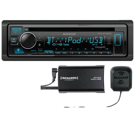 Kenwood KDC-BT382U AM FM CD USB AUX Bluetooth Car Stereo + SXV300V1 SiriusXM Satellite Tuner