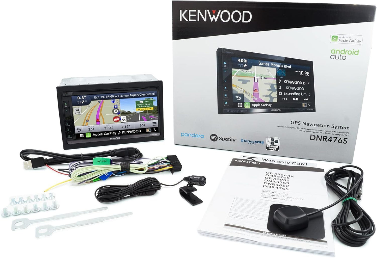 Kenwood DNR476S AM FM GPS Apple CarPlay Android Auto Car Stereo + CMOS-230LP Rearview Camera