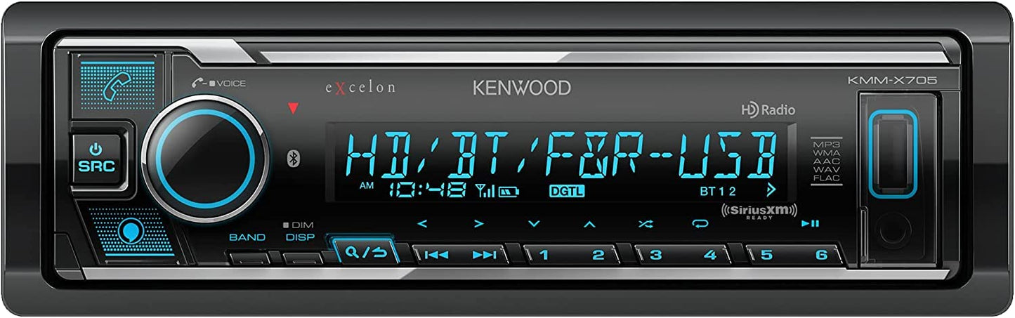 Kenwood KMM-X705 AM FM HD Bluetooth Digital Car Stereo + SXV300V1 SiriusXM Satellite Tuner