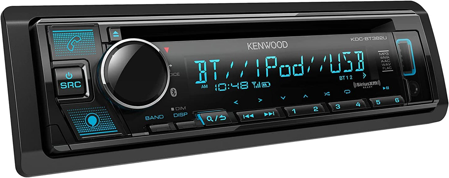 Kenwood KDC-BT382U AM FM CD USB AUX Bluetooth Car Stereo + SXV300V1 SiriusXM Satellite Tuner