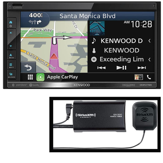 Kenwood DNR476S AM FM GPS Apple CarPlay Android Auto Car Stereo + SXV300V1 SiriusXM Satellite Tuner