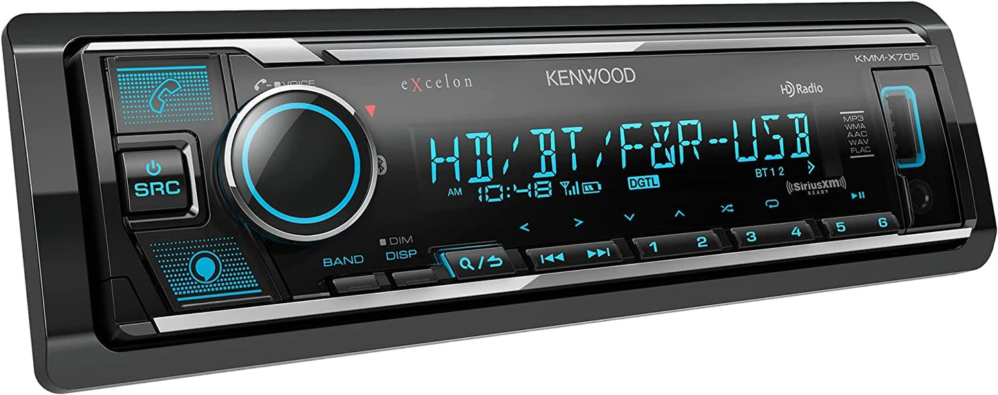 Kenwood KMM-X705 AM FM HD Bluetooth Digital Car Stereo + SXV300V1 SiriusXM Satellite Tuner