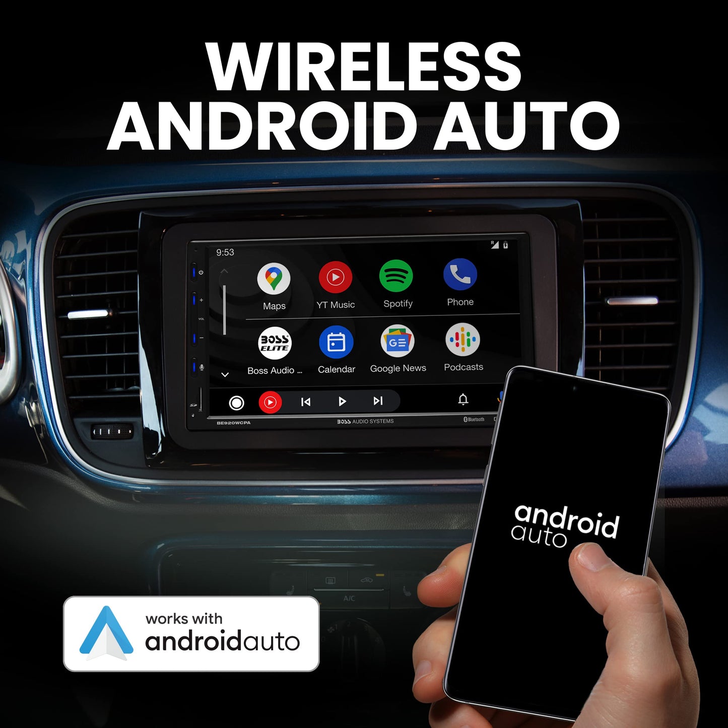 BOSS Audio BE920WCPA 7" AM FM BT USB Wireless Apple CarPlay Android Auto Car Stereo
